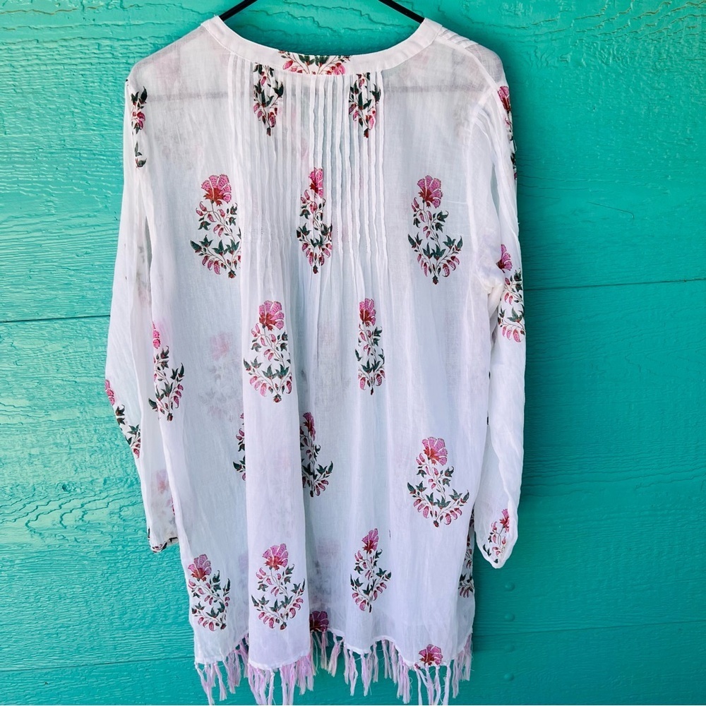 ROLLER RABBIT Pink White Fringe Arelle Ziva Tunic Top $148 Retail SIZE MEDIUM - Picture 12 of 12